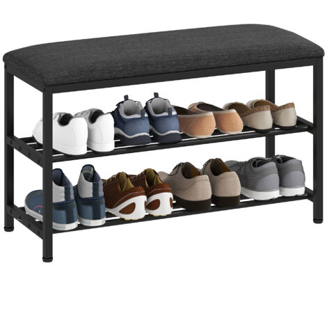 Banc à chaussures avec assise, banc avec espace de rangement, étagère à chaussures à 2 compartiments ouverts, banc 81 x 31 x 50 cm noir