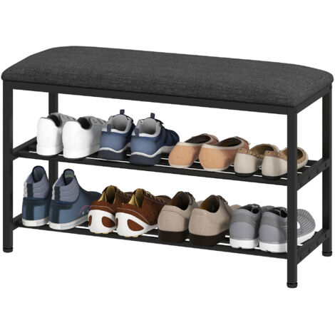 Banc à chaussures avec assise, banc avec espace de rangement, étagère à chaussures à 2 compartiments ouverts, banc 81 x 31 x 50 cm noir