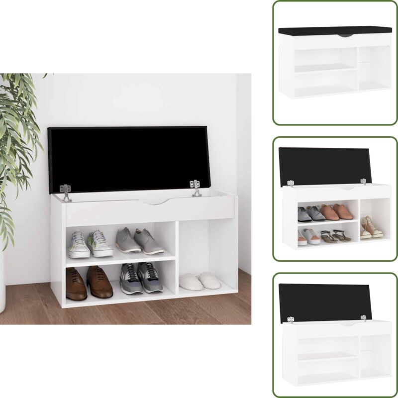 Banc à chaussures avec coussin Blanc Bois d'ingénierie - Meuble Entrée - Range Chaussure - Banc Chaussures - Meuble Rangement - Organiseur Chaussures