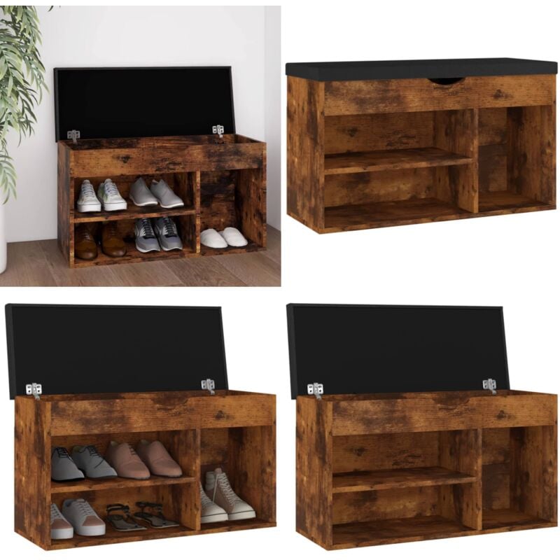 Banc à chaussures avec coussin Chêne fumé Bois d'ingénierie - Meuble Entrée - Rangement Chaussures - Banc Chaussure - Meuble Rangement - Banc Avec