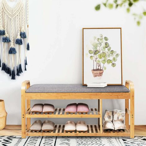 Banc à chaussures avec coussin d'assise rembourée souple à 2 niveaux 100 x 33 x 50 cm