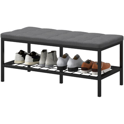 Banc à chaussures avec coussin rembourré et étagère de rangement, banc d'entrée pour couloir, chambre, 90x41x40cm, gris
