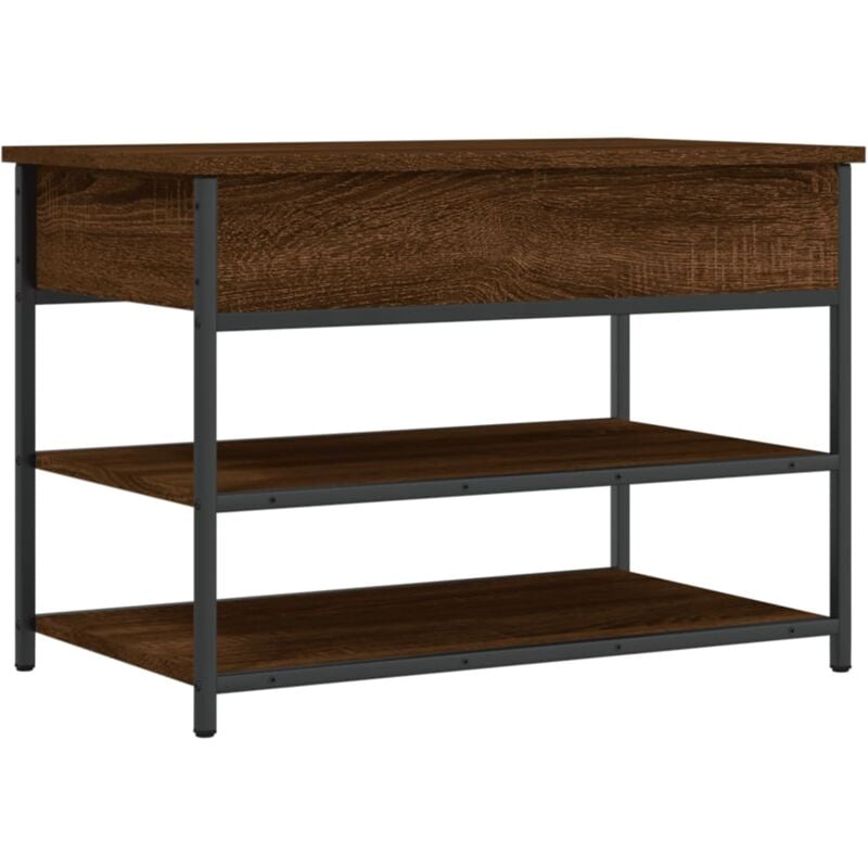 Banc à chaussures avec espace de rangement 2 niveaux 70 x 42,5 x 50 cm en bois d'ingénierie couleur chêne marron DEC024873