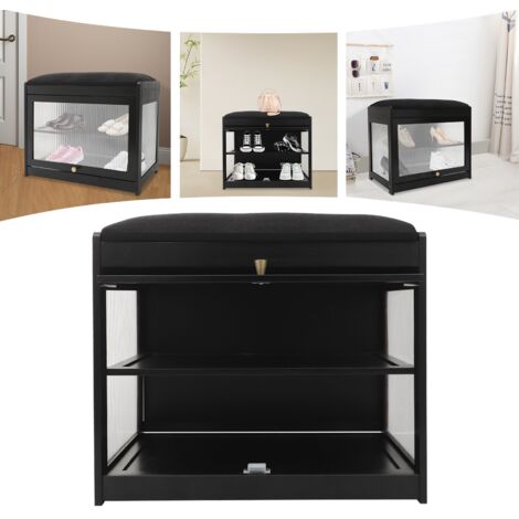 Banc à chaussures avec siège - Banc à chaussures avec espace de rangement noir 50 x 32 x 44 cm Petit meuble à chaussures avec banc Banc d'entrée Banc d'armoire