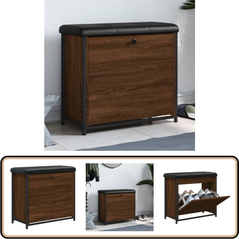 Banc à chaussures avec tiroir rabattable chêne brun 62x32x56 cm - Banc Chaussure - Banc Coffre - Meuble Entrée - Rangement Chaussures - Banc Design