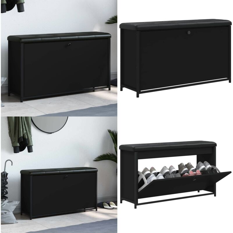 Banc à chaussures avec tiroir rabattable noir 102x32x56 cm - Banc Chaussure - Banc Entrée - Rangement Chaussures - Meuble Hall - Banc Coffre - Home &