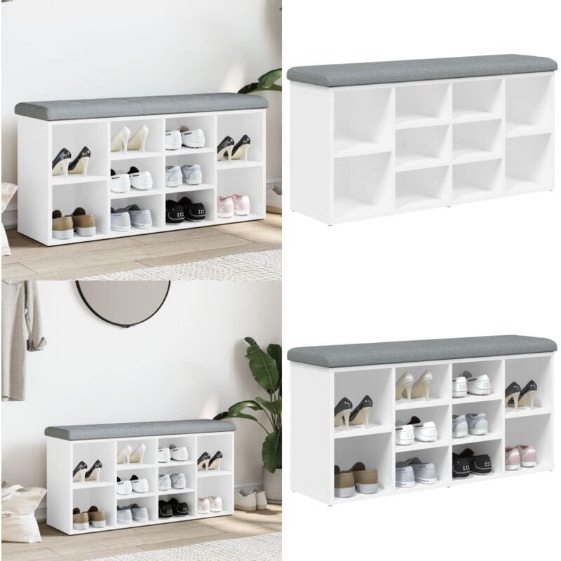 Banc à chaussures blanc 102x32x50 cm bois d'ingénierie - Banc Chaussure - Banc Entrée - Meuble Rangement - Banc Coffre - Rangement Chaussures - Home