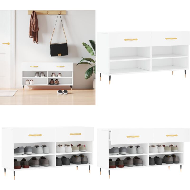 Vidaxl - Banc à chaussures blanc 102x35x55 cm bois d'ingénierie - Meuble Range Chaussure - Banc Chaussure - Rangement Chaussures - Meuble Entrée