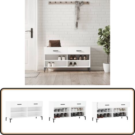 Banc à chaussures blanc 102x35x55 cm bois d'ingénierie - Meuble À Chaussures - Banc Chaussure - Range Chaussures - Rangement Chaussures - Meuble Entrée