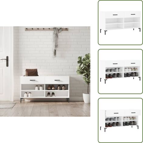 Banc à chaussures blanc 102x35x55 cm bois d'ingénierie - Meuble À Chaussures - Banc Chaussure - Range Chaussures - Rangement Chaussures - Meuble Entrée