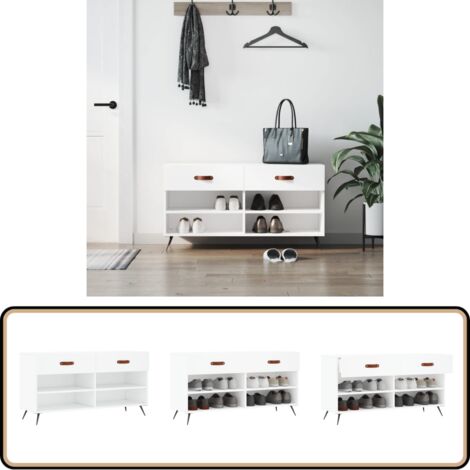 Banc à chaussures blanc 102x35x55 cm bois d'ingénierie - Meuble Range Chaussure - Banc Chaussure - Rangement Chaussures - Meuble Entrée - Rangement Maison