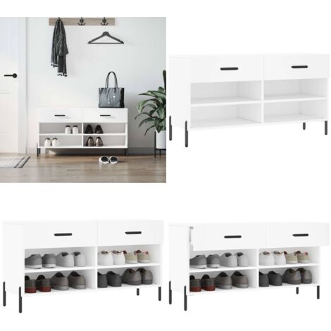 Banc à chaussures blanc 102x35x55 cm bois d'ingénierie - Meuble Range Chaussure - Banc Chaussure - Rangement Chaussures - Meuble Entrée - Rangement Maison - Home & Living