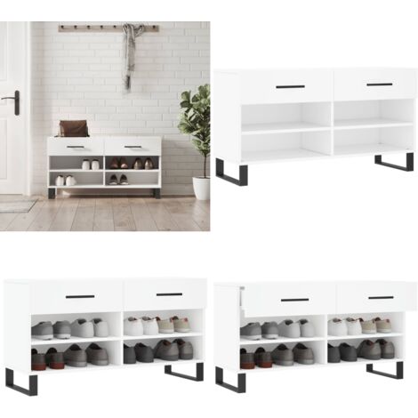 Banc à chaussures blanc 102x35x55 cm bois d'ingénierie - Meuble Range Chaussure - Banc Rangement Chaussures - Meuble Entrée - Rangement Chaussures - Banc Design - Home & Living