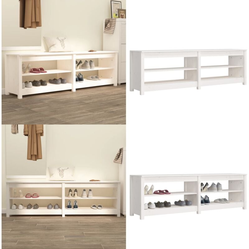 Vidaxl - Banc à chaussures Blanc 160x36,5x50 cm Bois de pin massif - Meuble à Chaussures - Banc Chaussure - Rangement Chaussures - Entrée - Bois De