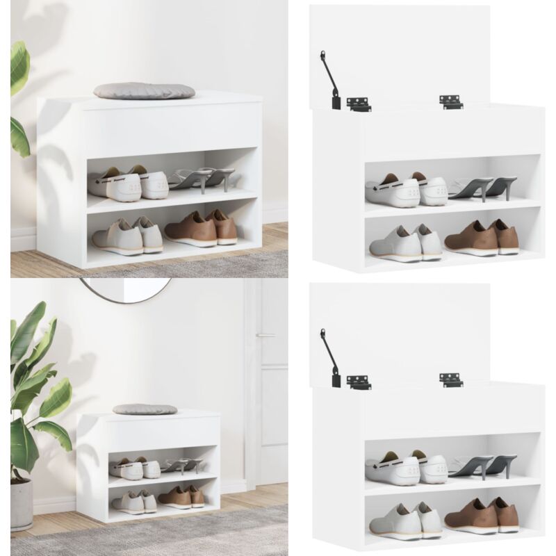 Banc à chaussures Blanc 60x30x45 cm Bois d'ingénierie - Banc à Chaussures - Meuble Chaussure - Rangements Chaussures - Rangement Entrée - Banc