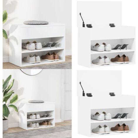 Banc à chaussures Blanc 60x30x45 cm Bois d’ingénierie - Banc À Chaussures - Meuble Chaussure - Rangements Chaussures - Rangement Entrée - Banc Rangement - Home & Living