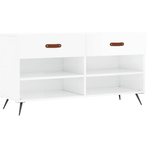 Banc à chaussures blanc brillant 102x35x55 bois d'ingénierie