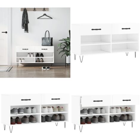 Banc à chaussures blanc brillant 102x35x55 cm bois d'ingénierie - Meuble À Chaussures - Banc Chaussure - Rangement Chaussures - Meuble Entrée - Rangement Maison - Home & Living