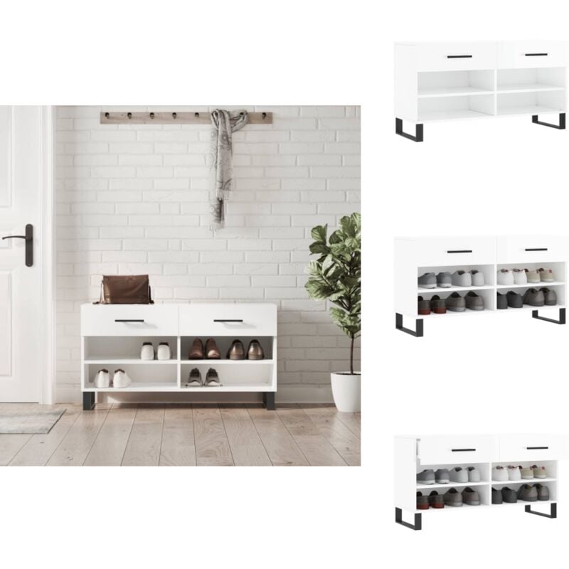 Banc à chaussures blanc brillant 102x35x55 cm bois d'ingénierie - Meuble Chaussure - Banc Chaussure - Range Chaussures - Meuble Entrée - Rangement