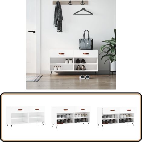 Banc à chaussures blanc brillant 102x35x55 cm bois d'ingénierie - Meuble Chaussure - Banc Chaussure - Range Chaussures - Rangement Entrée - Meuble Rangement