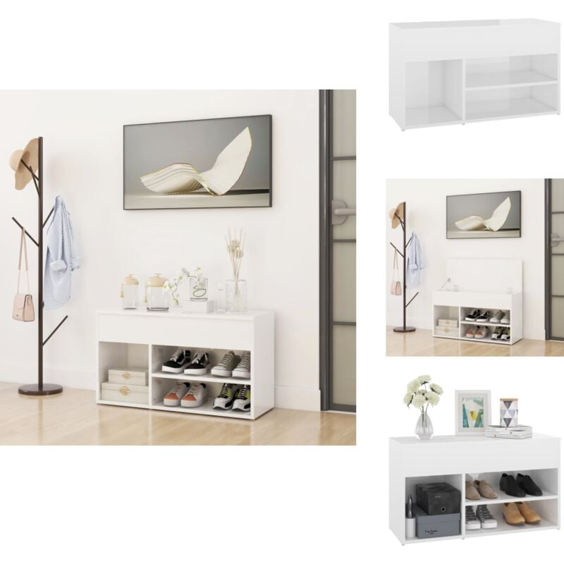 Banc à chaussures Blanc brillant 80x30x45 cm Bois d'ingénierie - Banc à Chaussures - Meuble Chaussure - Rangement Chaussures - Banc Rangement