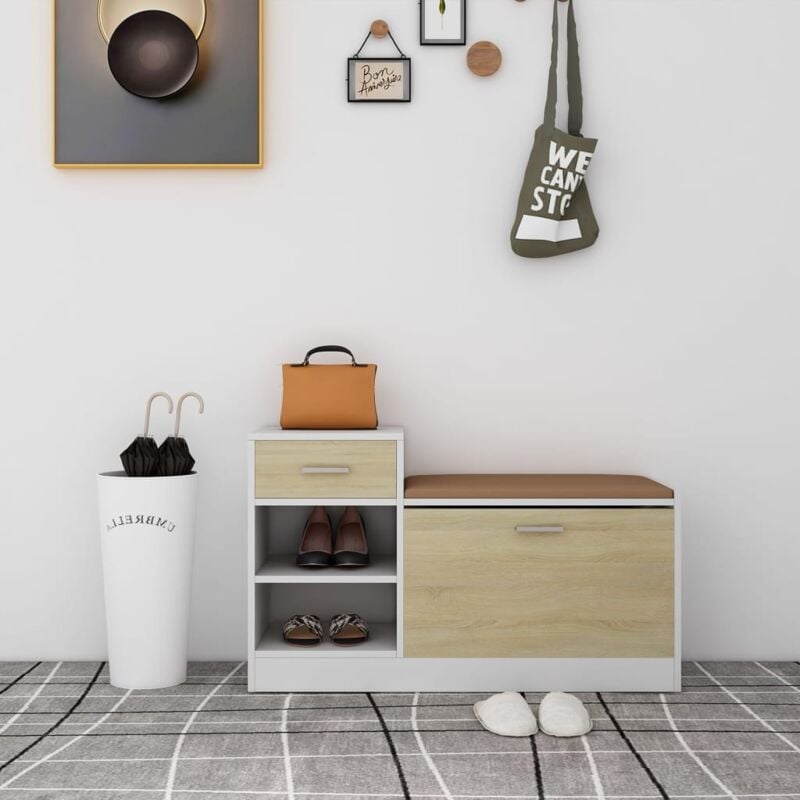 Vidaxl - Banc à chaussures Chêne et blanc Sonoma 94,5x31x57 cm Aggloméré