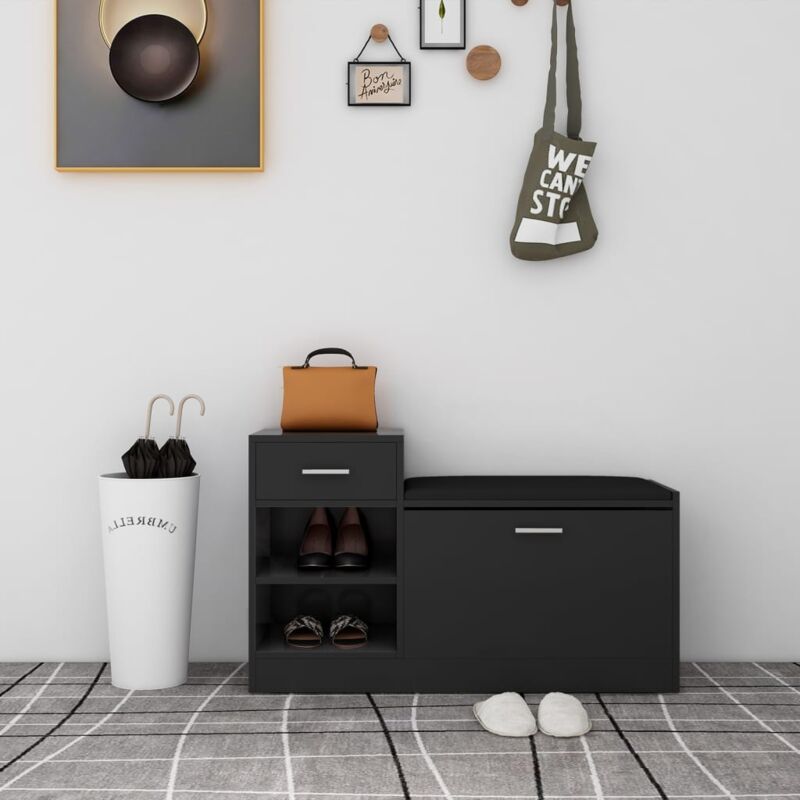 Vidaxl - Banc à chaussures Noir brillant 94,5x31x57 cm Aggloméré