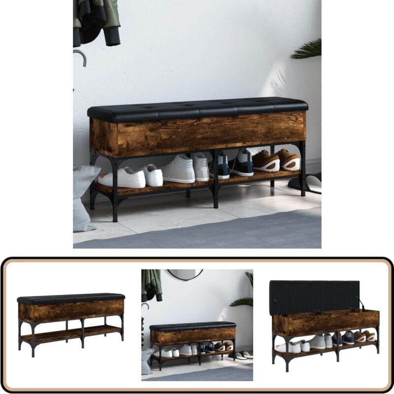 Banc à chaussures chêne fumé 102x32x45 cm bois d'ingénierie - Banc Chaussure - Banc Entrée - Meuble Rangement - Banc Coffre - Organisation Chaussures
