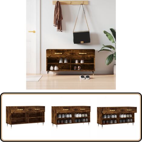Banc à chaussures chêne fumé 102x35x55 cm bois d'ingénierie - Meuble À Chaussures - Banc Chaussure - Range Chaussures - Rangement Chaussures - Meuble Entrée