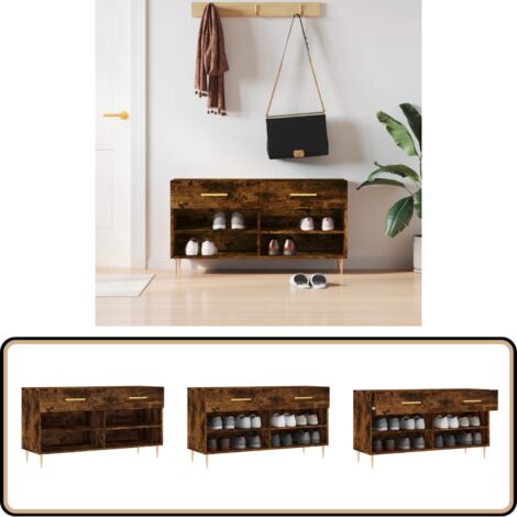 Banc à chaussures chêne fumé 102x35x55 cm bois d'ingénierie - Meuble À Chaussures - Banc Chaussure - Range Chaussures - Rangement Chaussures - Meuble Entrée