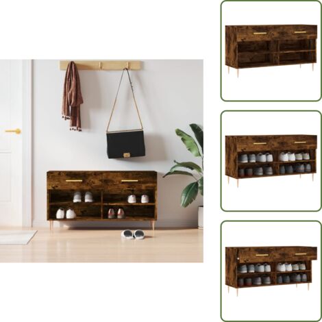 Banc à chaussures chêne fumé 102x35x55 cm bois d'ingénierie - Meuble À Chaussures - Banc Chaussure - Range Chaussures - Rangement Chaussures - Meuble Entrée
