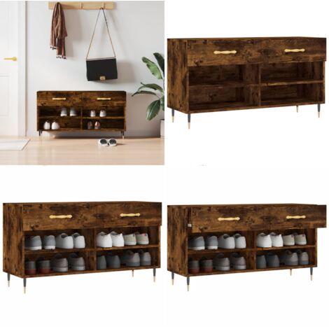 Banc à chaussures chêne fumé 102x35x55 cm bois d'ingénierie - Meuble À Chaussures - Banc Chaussure - Range Chaussures - Rangement Chaussures - Meuble Entrée - Home & Living