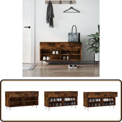Banc à chaussures chêne fumé 102x35x55 cm bois d'ingénierie - Meuble À Chaussures - Banc Chaussure - Rangement Chaussures - Meuble Entrée - Rangement Maison