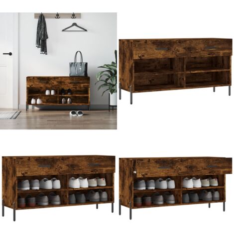 Banc à chaussures chêne fumé 102x35x55 cm bois d'ingénierie - Meuble Chaussure - Banc Chaussure - Range Chaussures - Rangement Entrée - Meuble Rangement - Home & Living