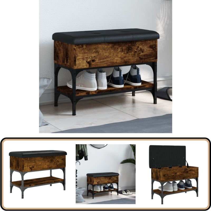 Banc à chaussures chêne fumé 62x32x45 cm bois d'ingénierie - Banc Chaussure - Banc Entrée - Meuble Rangement - Banc Coffre - Organisation Chaussures