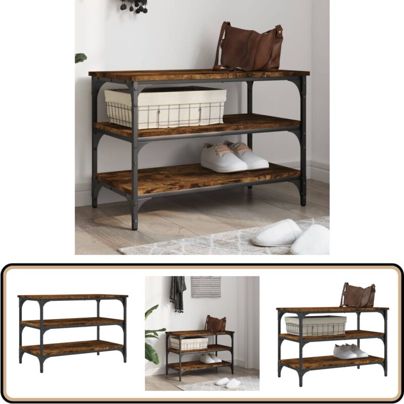 Banc à chaussures chêne fumé 70x38,5x49 cm bois d'ingénierie - Banc à Chaussures - Banc Coffre - Rangement Chaussures - Meuble Entrée - Organisation