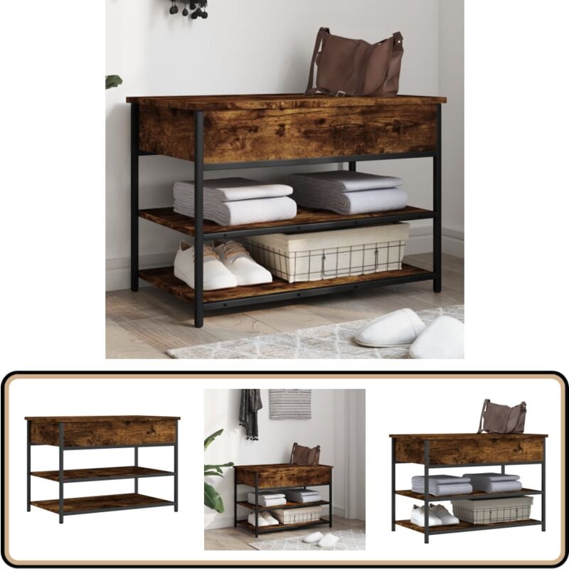 Banc à chaussures chêne fumé 70x42,5x50 cm bois d'ingénierie - Banc Chaussure - Banc Entrée - Rangement Chaussures - Meuble Entrée - Banc Coffre