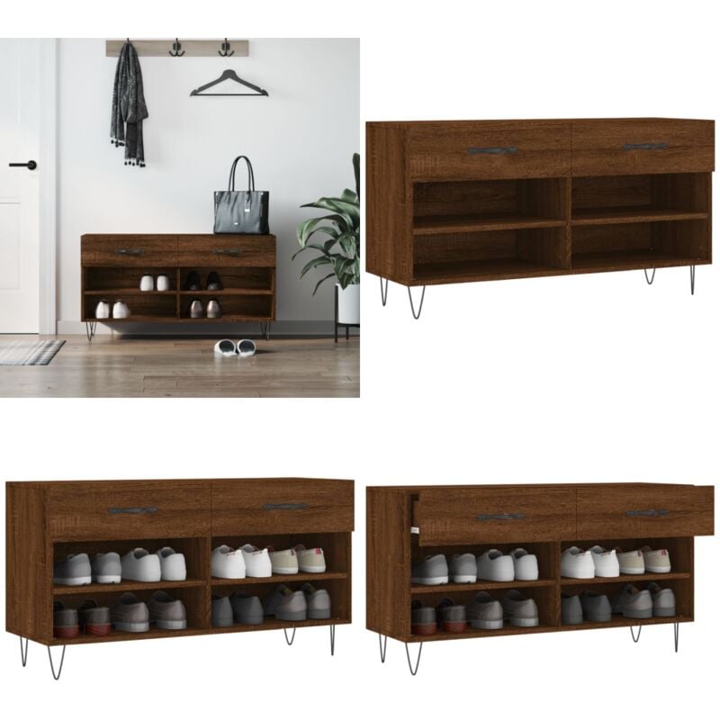 Vidaxl - Banc à chaussures chêne marron 102x35x55 cm bois d'ingénierie - Meuble Chaussure - Banc Chaussure - Range Chaussures - Rangement Chaussures