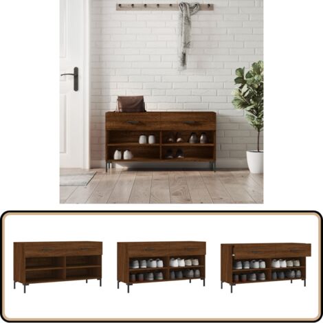 Banc à chaussures chêne marron 102x35x55 cm bois d'ingénierie - Meuble Range Chaussure - Banc Chaussure - Rangement Chaussures - Meuble Entrée - Rangement Maison