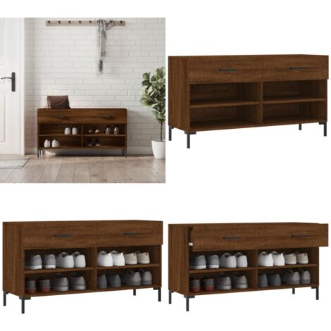 Banc à chaussures chêne marron 102x35x55 cm bois d'ingénierie - Meuble Range Chaussure - Banc Chaussure - Rangement Chaussures - Meuble Entrée - Rangement Maison - Home & Living
