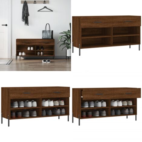 Banc à chaussures chêne marron 102x35x55 cm bois d'ingénierie - Meuble Range Chaussure - Banc Rangement Chaussures - Meuble Entrée - Rangement Maison - Rangement Salle D'entrée - Home & Living