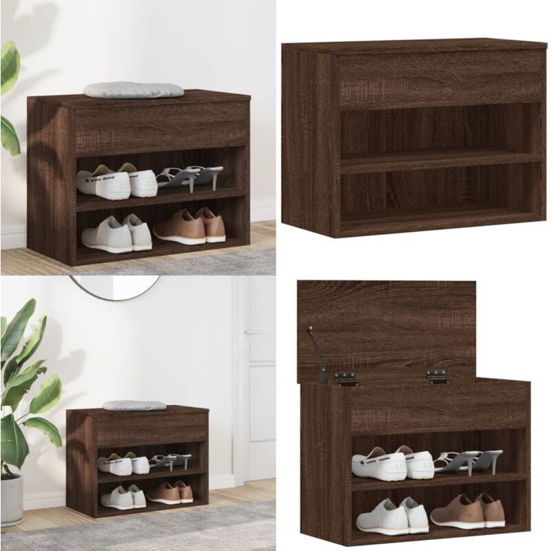 Banc à chaussures Chêne marron 60x30x45 cm Bois d'ingénierie - Meuble Entrée - Range Chaussure - Banc Rangement - Meuble Rangement Chaussures