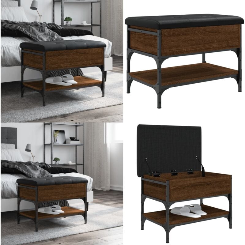 Banc à chaussures chêne marron 62x42x45 cm bois d'ingénierie - Meuble Entrée - Banc Chaussure - Rangement Hall - Banc Coffre - Meuble Salle D'entrée