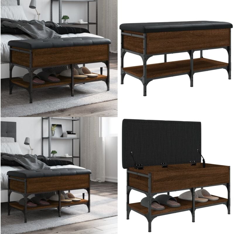 Banc à chaussures chêne marron 82x42x45 cm bois d'ingénierie - Banc Chaussure - Banc Entrée - Rangement Chaussures - Meuble Hall - Banc Coffre - Home