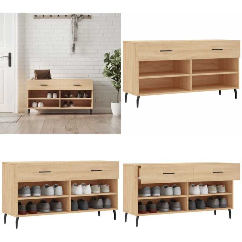 Banc à chaussures chêne sonoma 102x35x55 cm bois d'ingénierie - Meuble à Chaussures - Banc Chaussure - Rangement Chaussures - Meuble Entrée