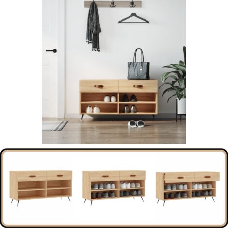 Banc à chaussures chêne sonoma 102x35x55 cm bois d'ingénierie - Meuble Range Chaussure - Banc Rangement Chaussures - Meuble Entrée - Rangement Chaussures - Banc Design