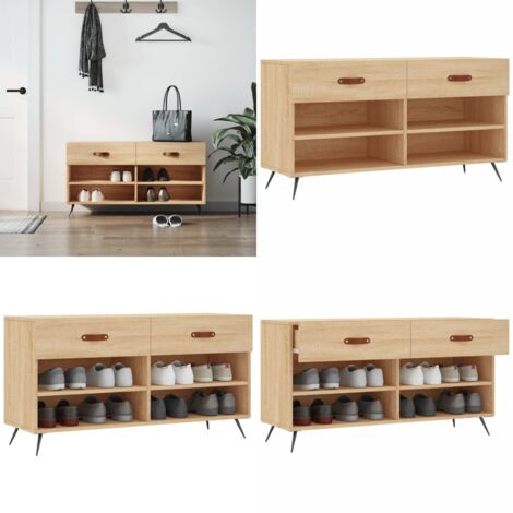 Banc à chaussures chêne sonoma 102x35x55 cm bois d'ingénierie - Meuble Range Chaussure - Banc Rangement Chaussures - Meuble Entrée - Rangement Chaussures - Banc Design - Home & Living