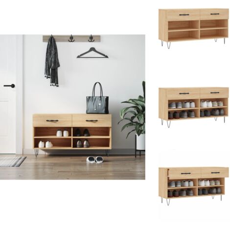 Banc à chaussures chêne sonoma 102x35x55 cm bois d'ingénierie - Meuble Range Chaussure - Banc Rangement Chaussures - Meuble Entrée - Rangement Chaussures - Meubles Rangement