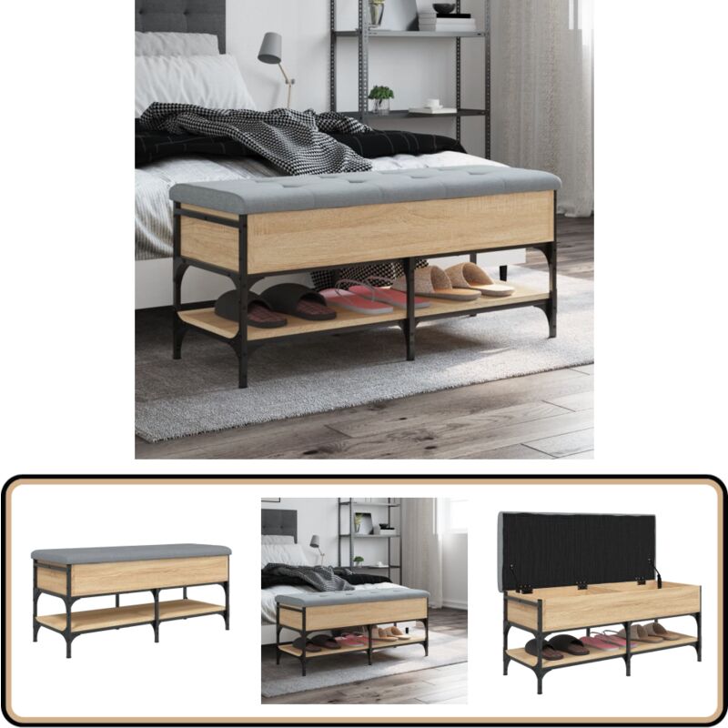 Banc à chaussures chêne sonoma 102x42x45 cm bois d'ingénierie - Banc Chaussure - Banc Entrée - Rangement Chaussures - Meuble Entrée - Banc Coffre