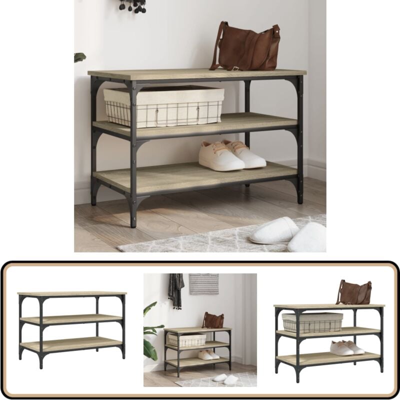 Banc à chaussures chêne sonoma 70x38,5x49 cm bois d'ingénierie - Banc à Chaussures - Banc Coffre - Rangement Chaussures - Meuble Entrée